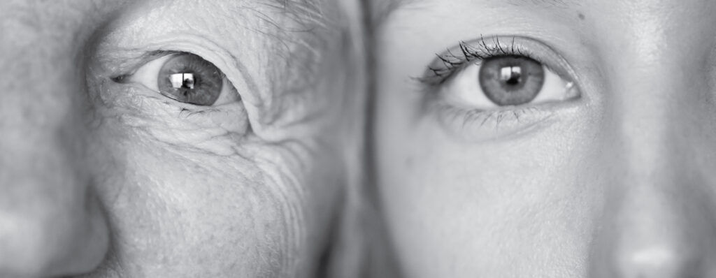 Photo of aging and young family member faces